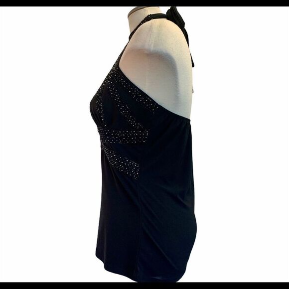 Faust black beaded evening halter top Sz L - Picture 2 of 7
